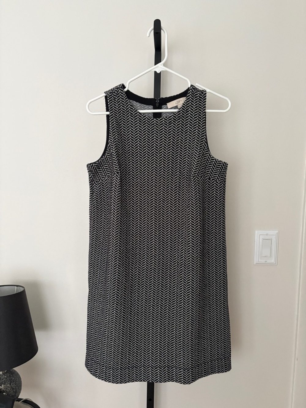 LOFT Black and White Chevron Sleeveless Shift Dress